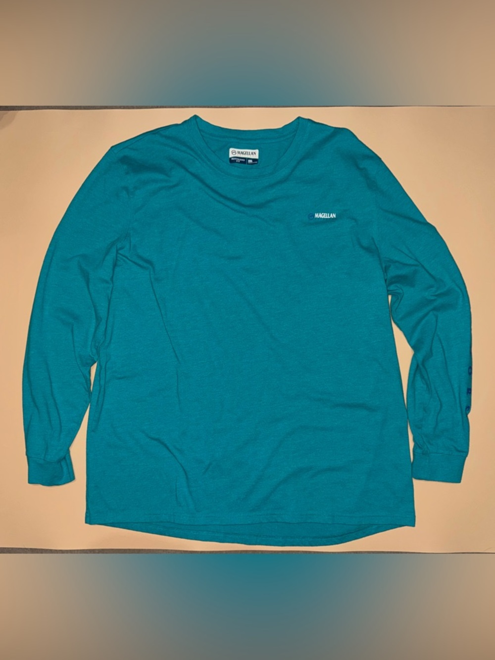 Magellan Outdoors Shirt Long Sleeve Graphic Logo Teal Men’s XXL Boyfriend Fit